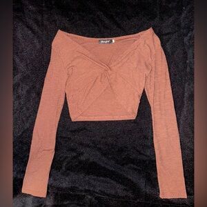 SHEIN Brown Long Sleeve Twist Front Top